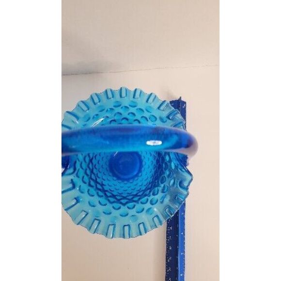 Vintage Fenton Colonial Blue Hobnail‎ Glass Basket Ruffled Edge ~ 7.25" - Picture 3 of 8